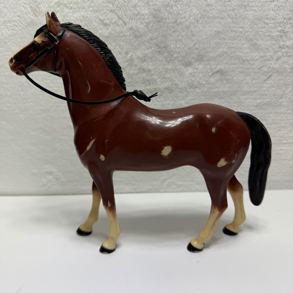 Vintage Hartland Horse 1950s Brown White Plastic Figurine with Original Bridle